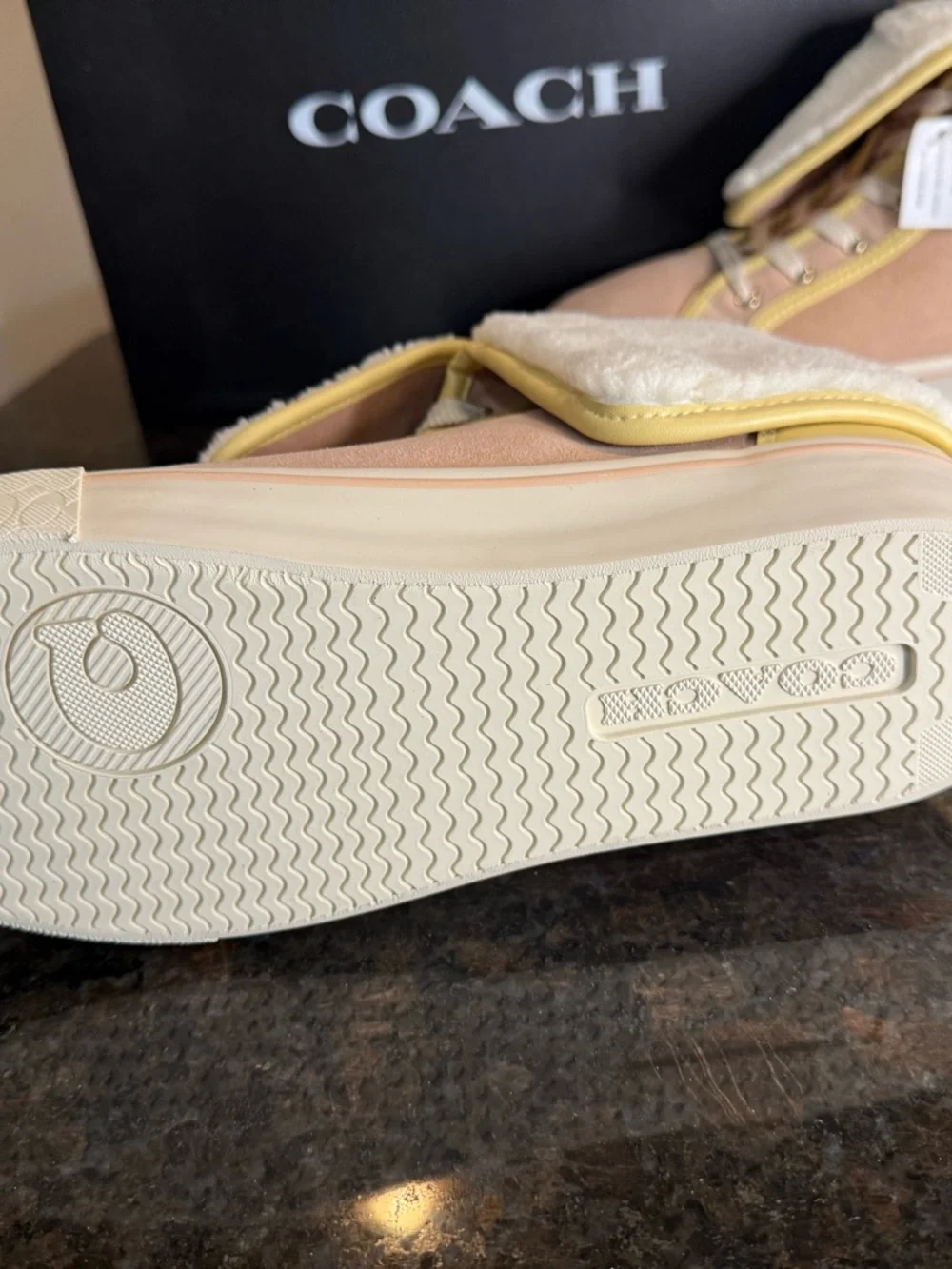 Coach City Soul Suede Fold Over Shearling Sneakers in Blush and Cream